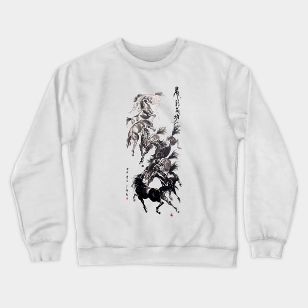 8 Horses portrait Crewneck Sweatshirt by Huluhua